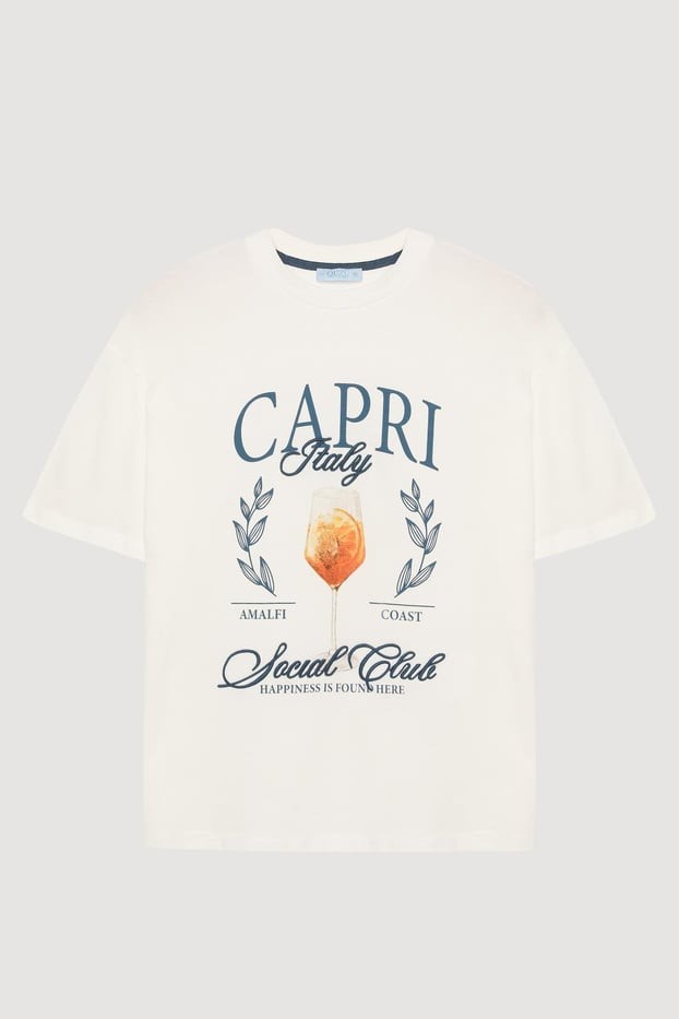 Beyaz caprı baskılı tshirt