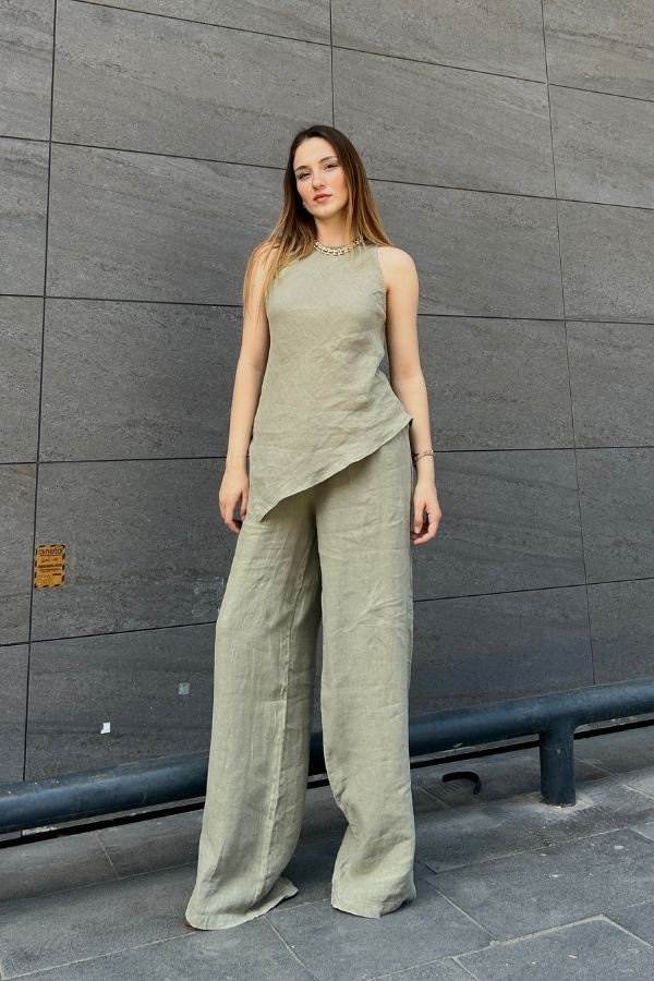 Keten halter yaka çağla yeşili takım