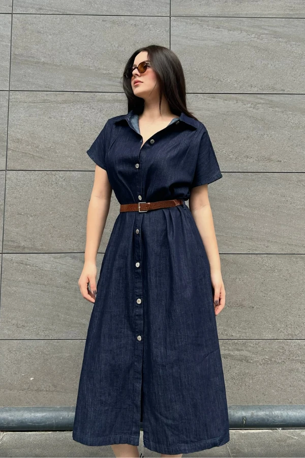 Kot midi kemerli elbise 