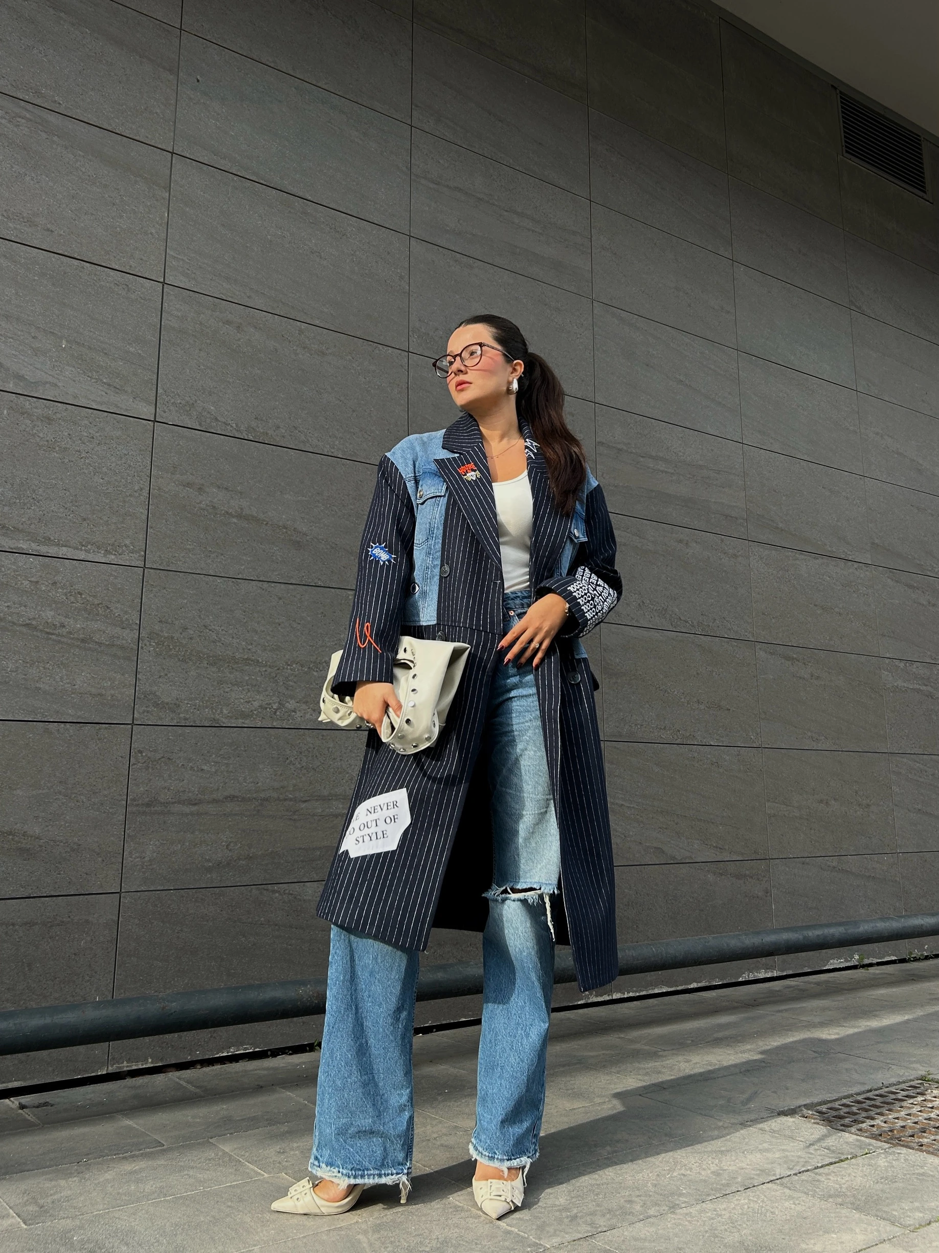 Lacivert kot baskılı kaban