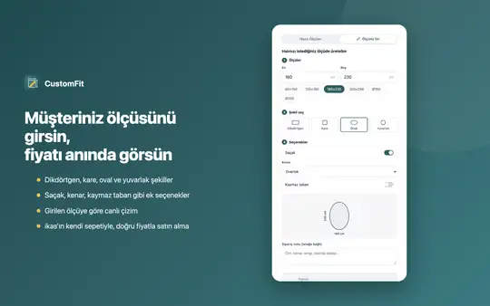 CustomFit – Özel Ölçü ve m² Fiyat ekran görüntüsü 1