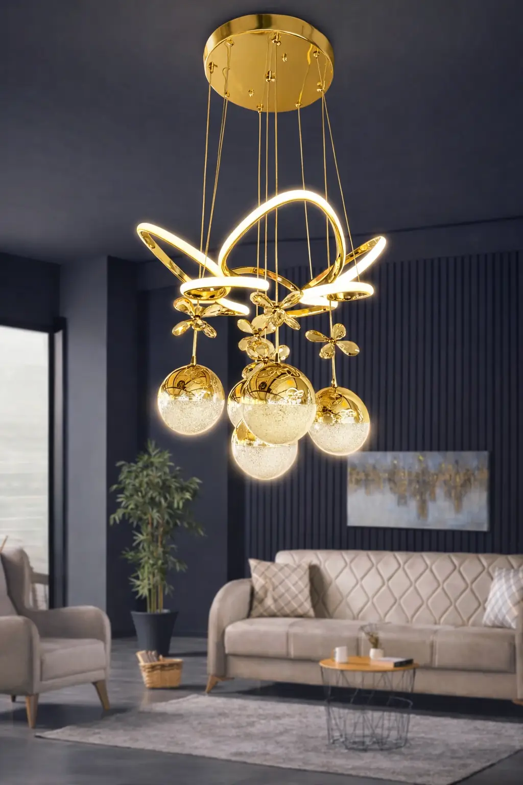 Kral Tacı 5 Top Modern Sarkıt Led Avize