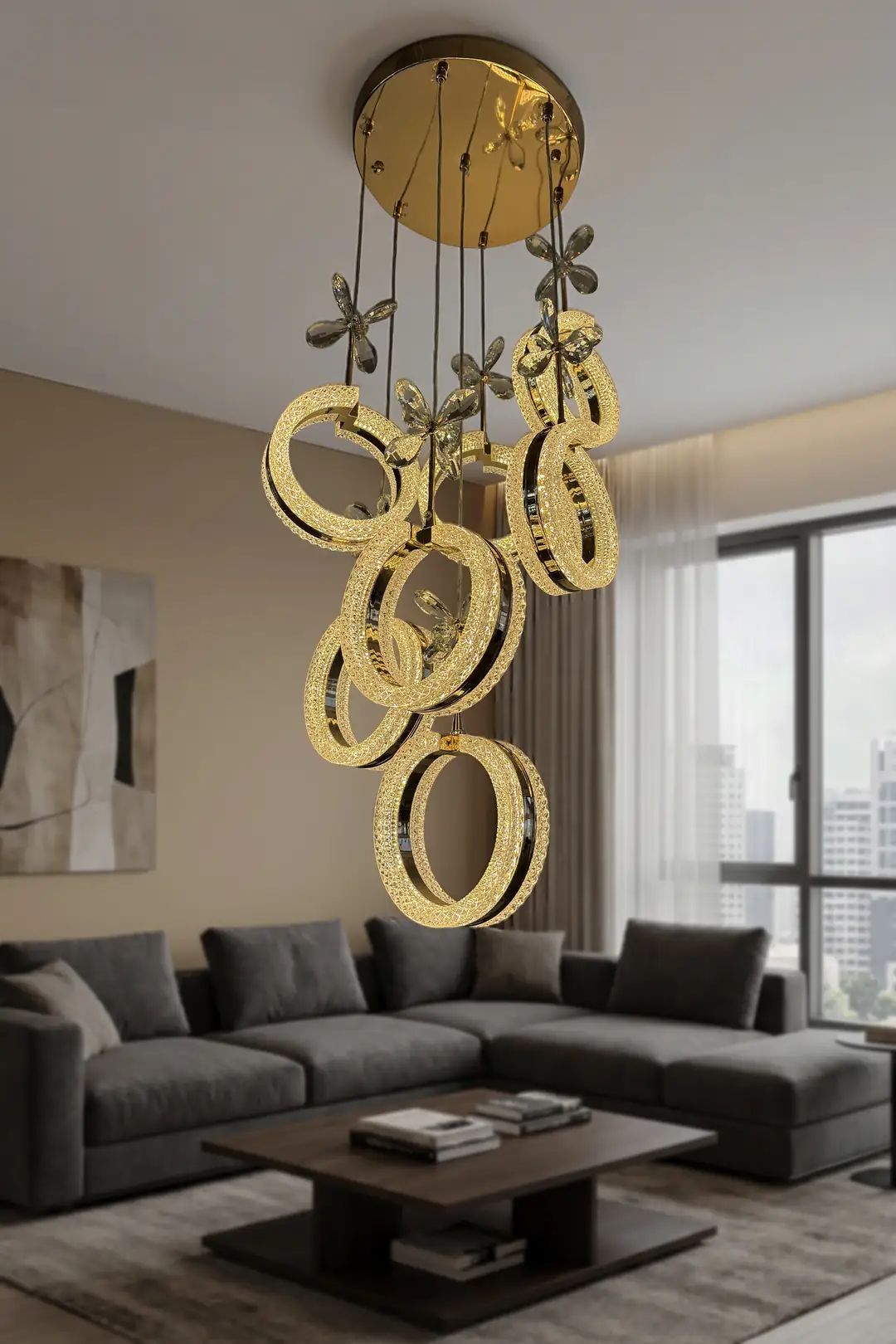 Elira 5’li Akrilik Modern LED Halka Avize