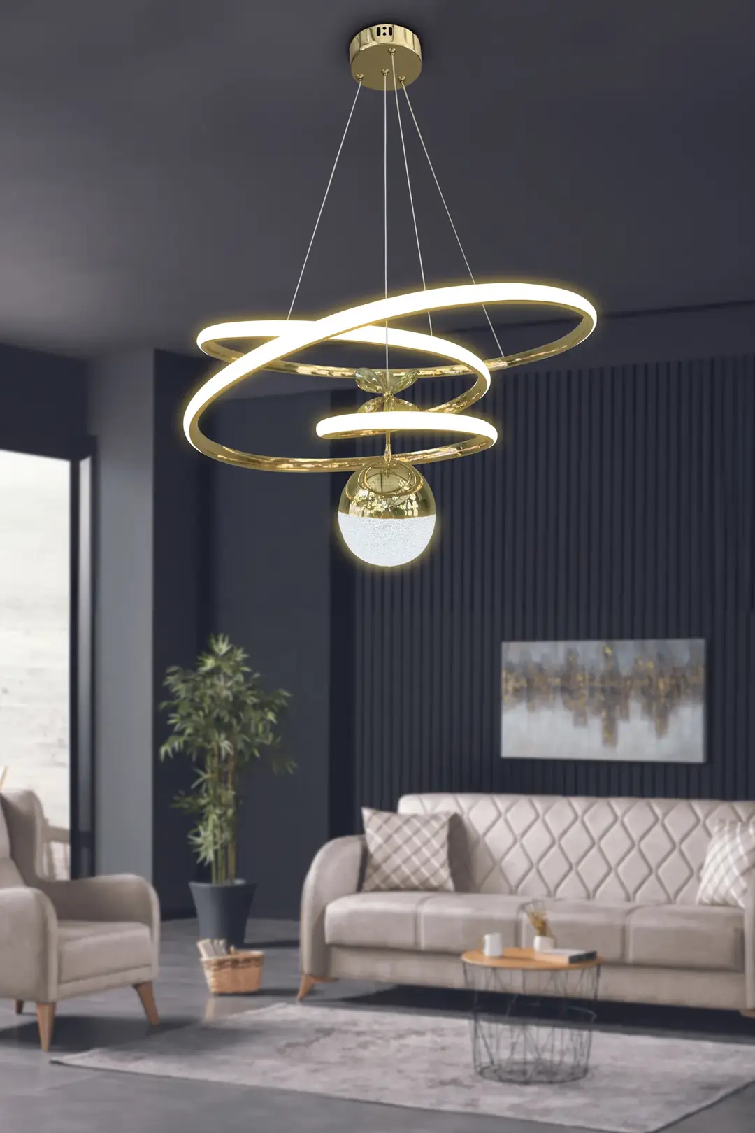 Eylül Tek Toplu 3 Mt Modern LED Sarkıt Avize – Salon & Oturma Odası – 3 Işık Modu – Ayarlanabilir