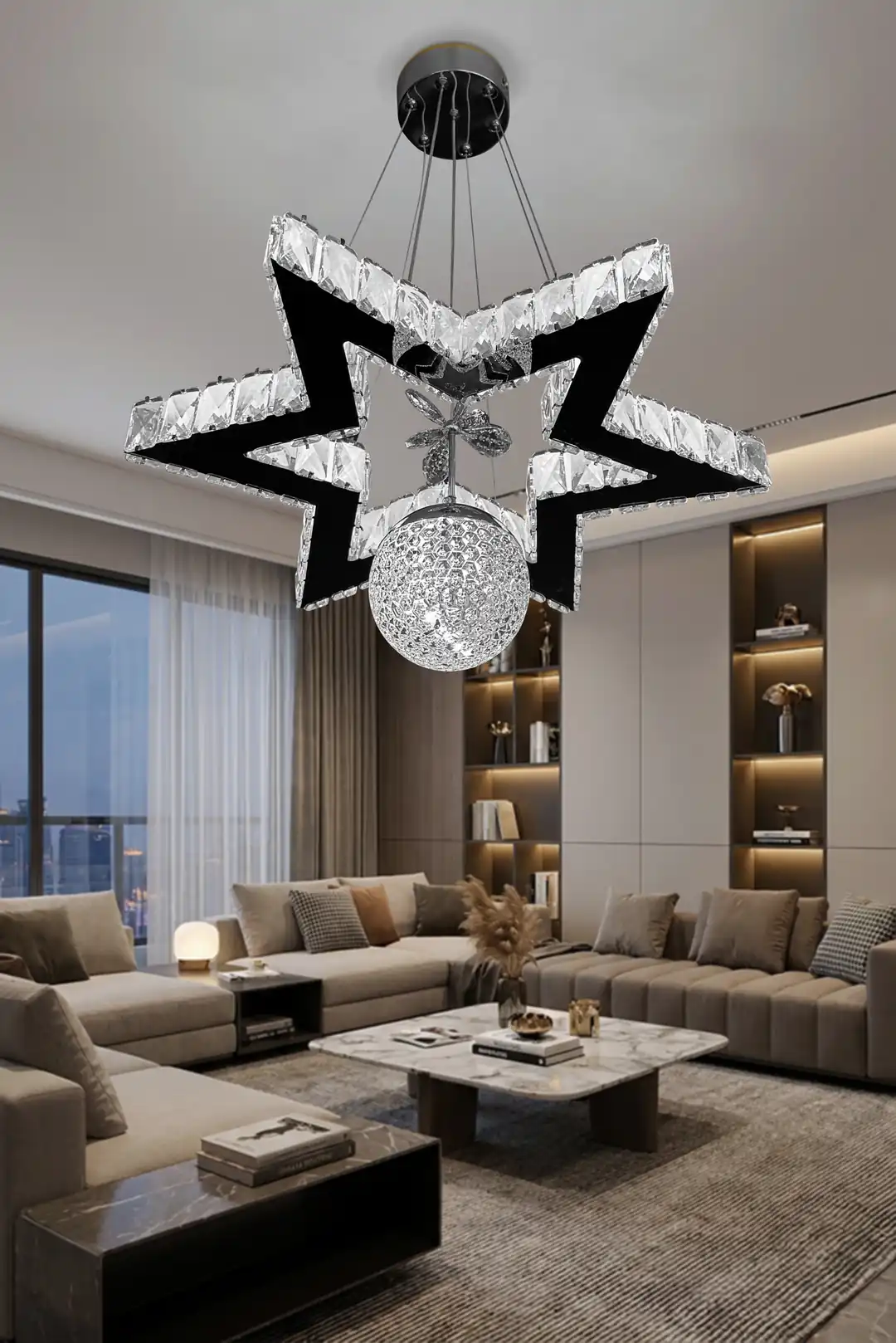 Yıldız Kristal Taşlı Modern Sarkıt LED Avize