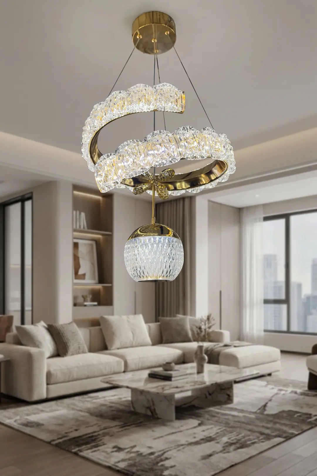 Vesta Lüks Kristal Detaylı Modern Sarkıt Led Avize 40 cm
