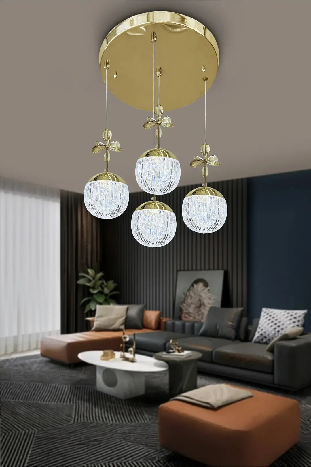 Modern 4 Top Cam Sarkıt Avize – 3 Renk LED Avize