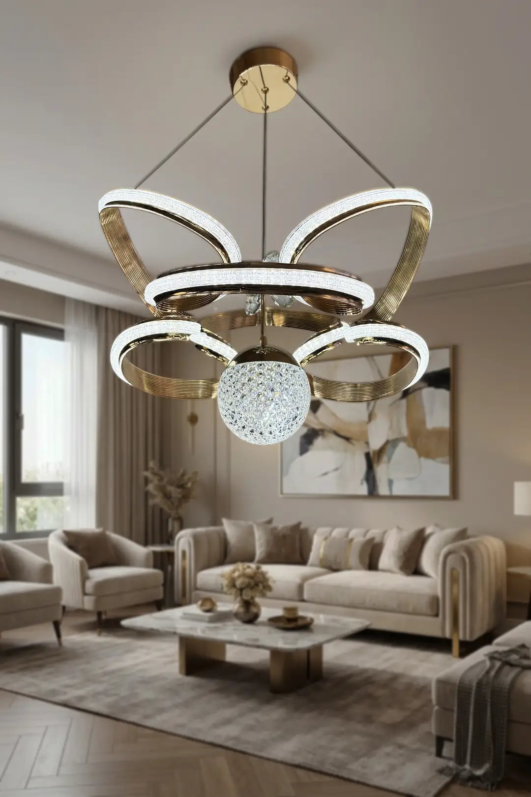 Kral Tacı Simli Tek Toplu LED Avize – Modern Lüks Tasarım