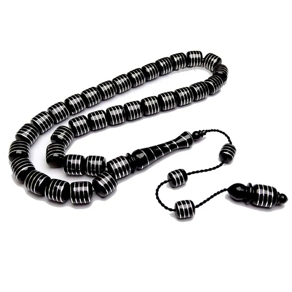 Silver Yay Engraved Usta Handcrafted Erzurum Oltu Stone Prayer Beads
