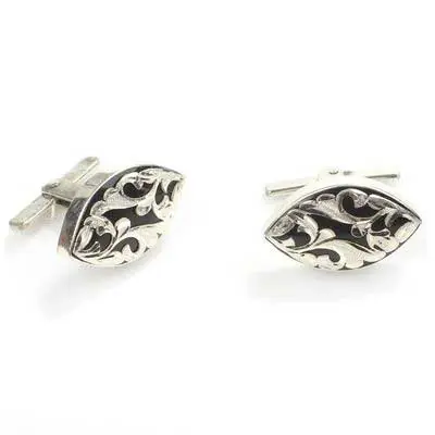 925 K Silver Erzurum Oltu Stone Kalemkar Craftsmanship Badem Wrist Düğmesi