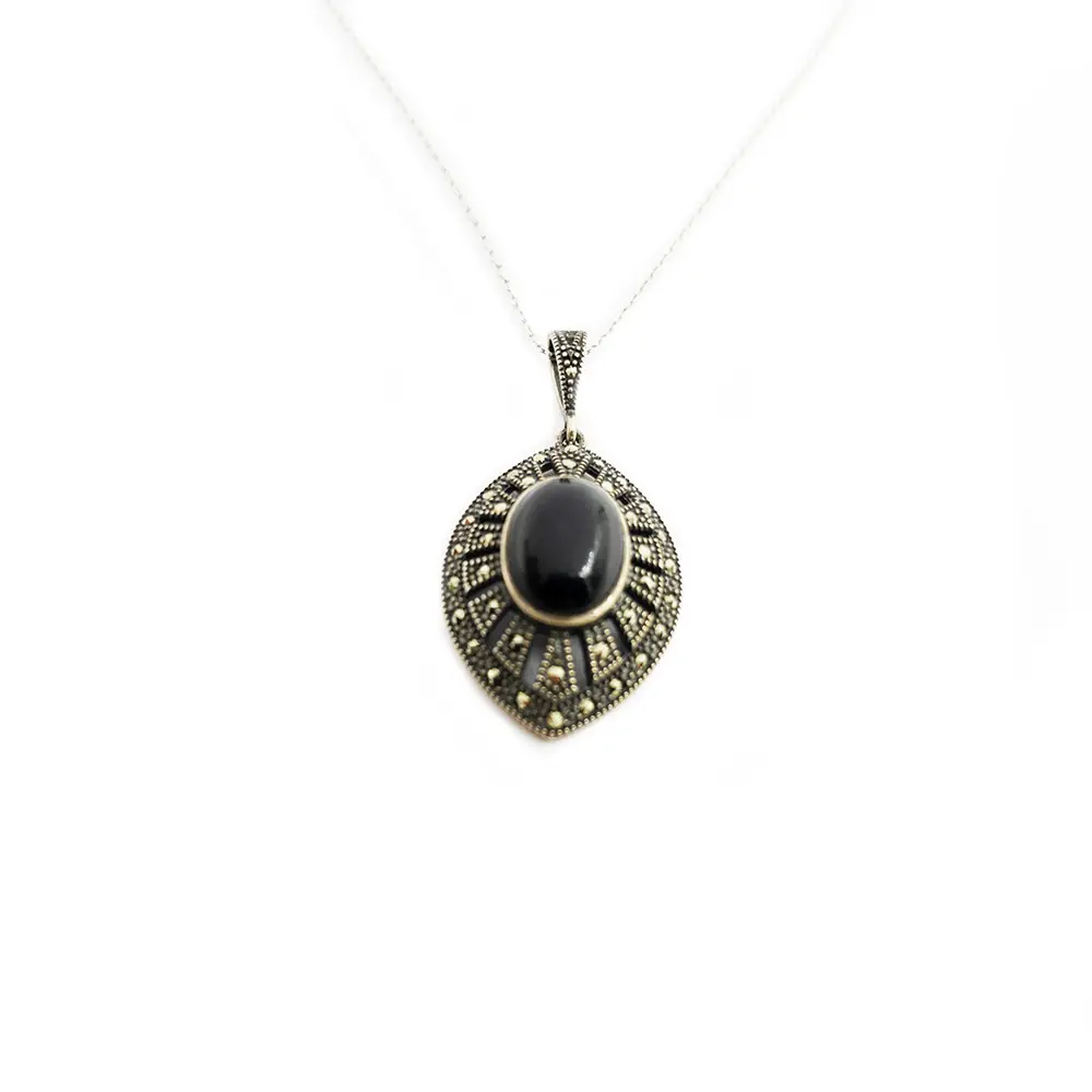 Silver Special Design Handcrafted Oltu Stone Necklace