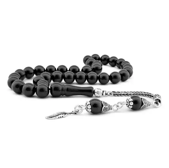 Silver Tasselled Plain Erzurum Oltu Stone Prayer Beads