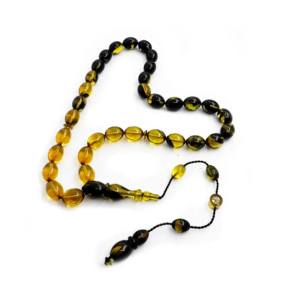 Yellow Black Süzme Usta Crafted Fire Amber Prayer Beads