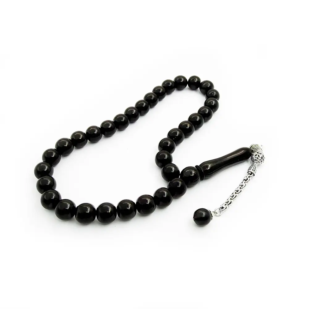 Silver Tasselled Plain Kumpaslı Erzurum Oltu Stone Prayer Beads