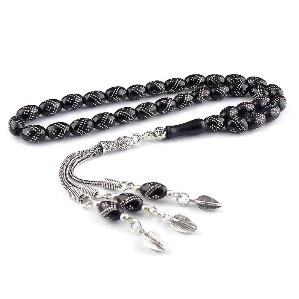 Silver Zikzak Engraved Erzurum Oltu Prayer Beads