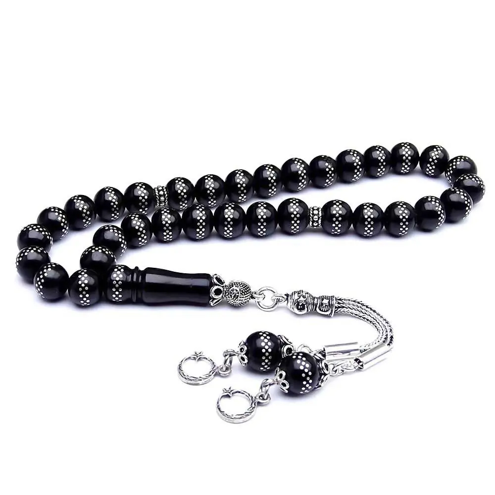 Silver Çember Engraved Erzurum Oltu Stone Prayer Beads