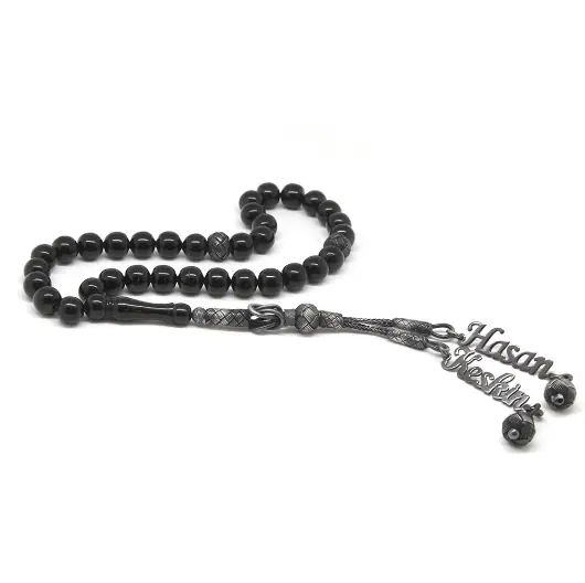 1000 K Silver Kazaz Tasselled Sphere Cut Name Engraved Erzurum Oltu Stone Prayer Beads