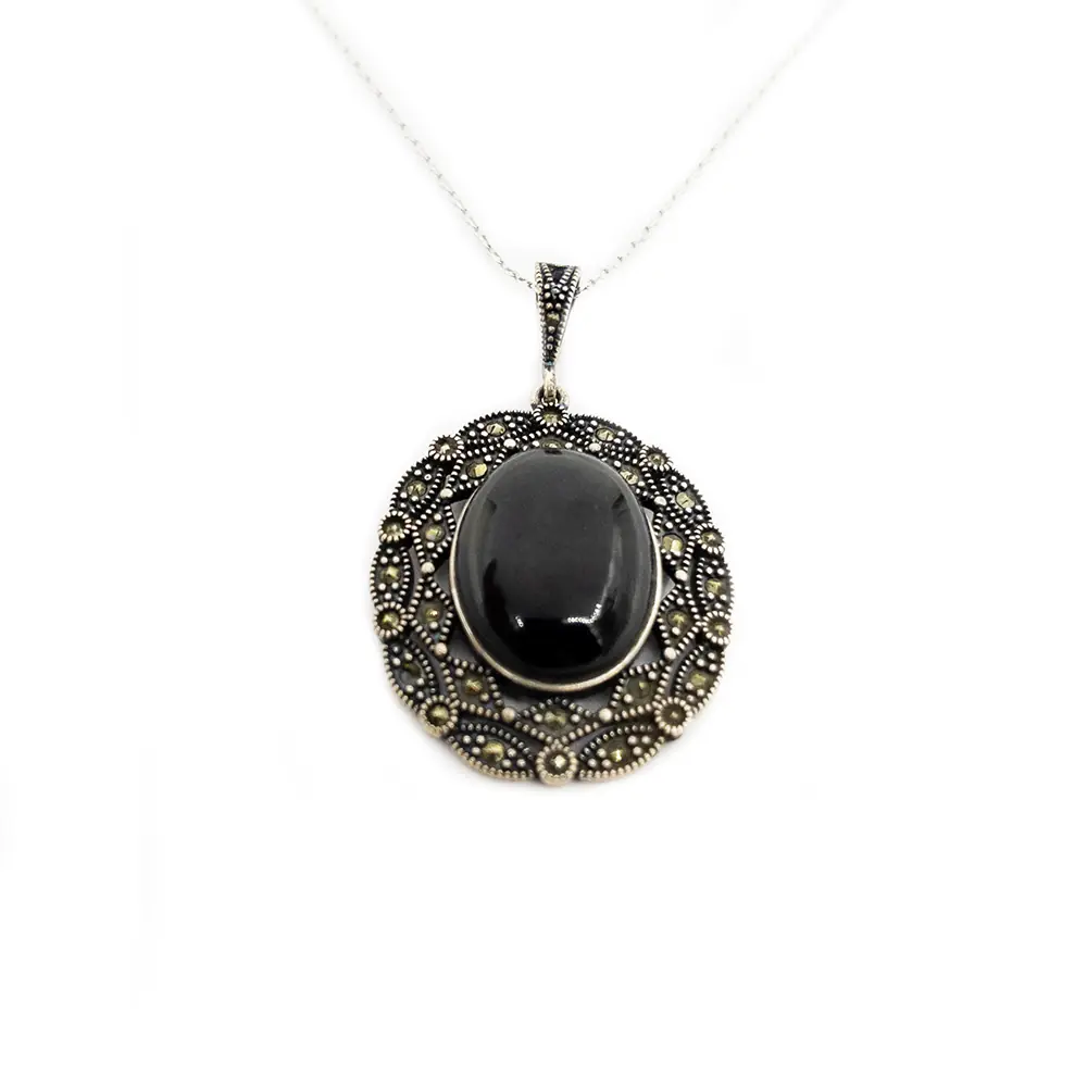Silver Special Design Handcrafted Oltu Stone Necklace