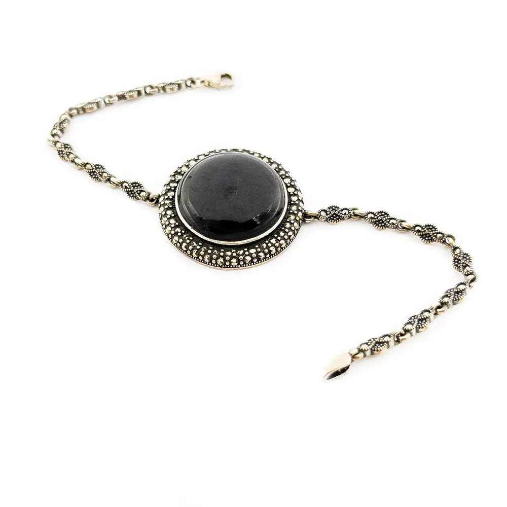 Silver Handcrafted Oltu Stone-set Bracelet