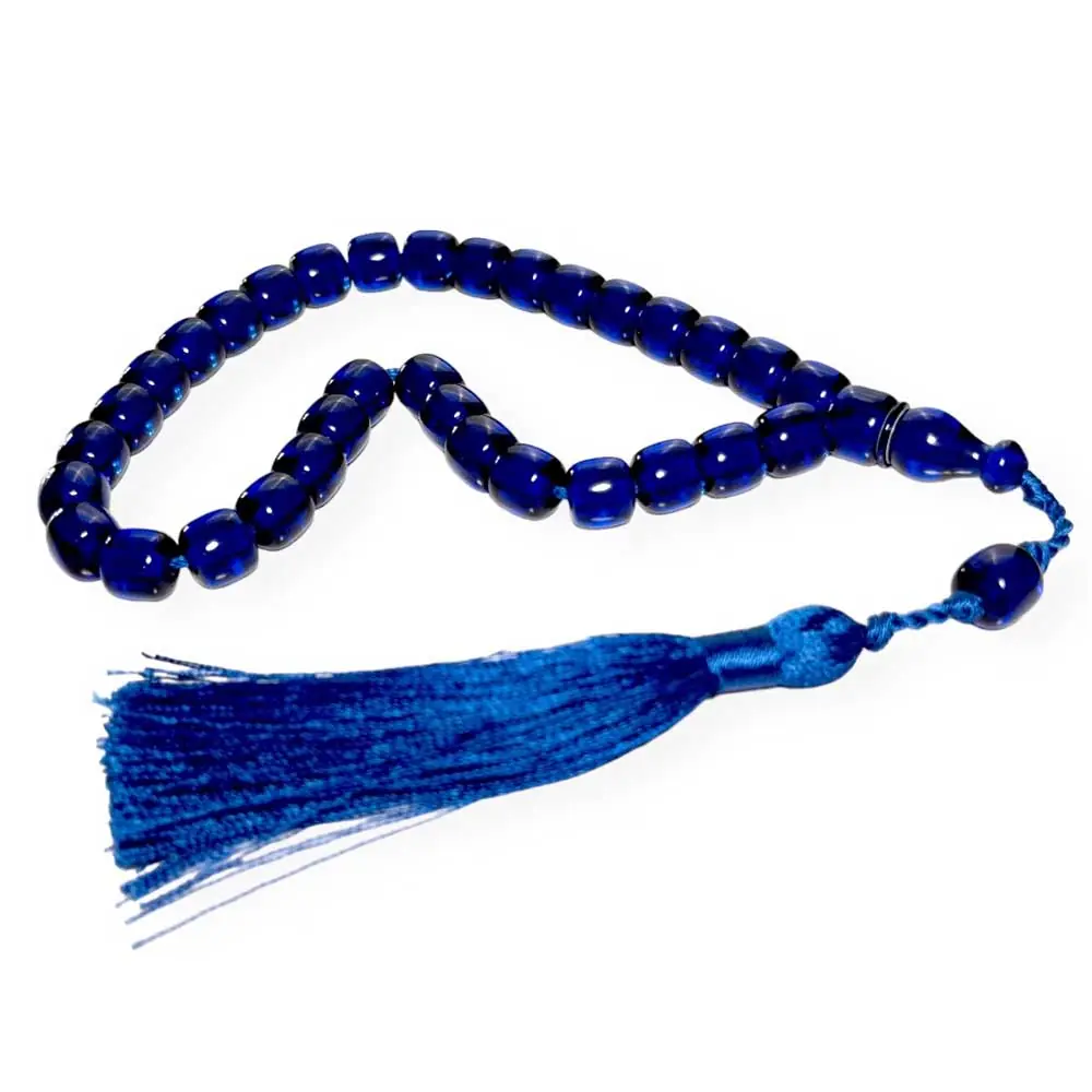 Capsule Cut Usta Crafted Blue Amber Prayer Beads