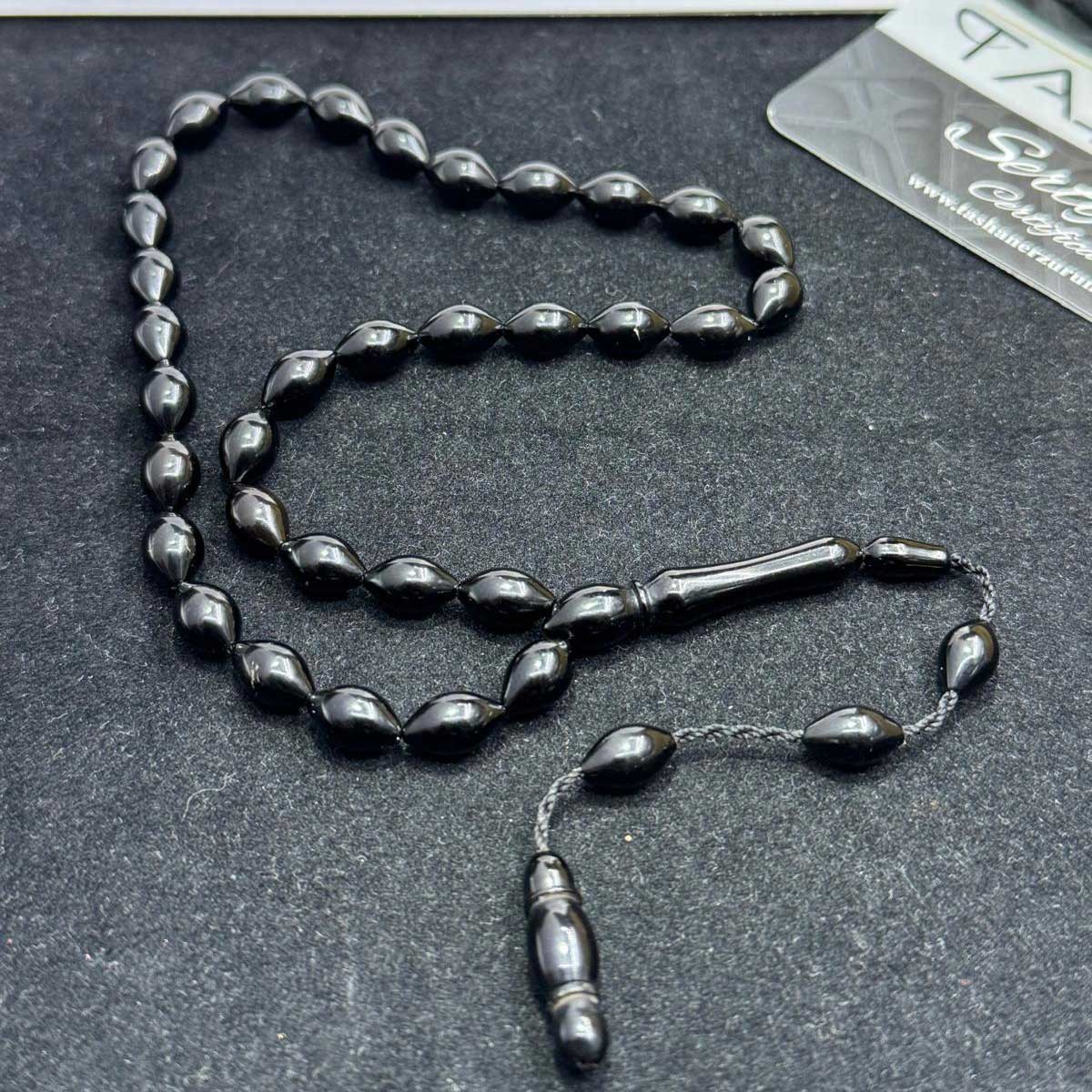 Caliper Workmanship Erzurum Oltu Stone Prayer Beads with Watermelon Cutting System