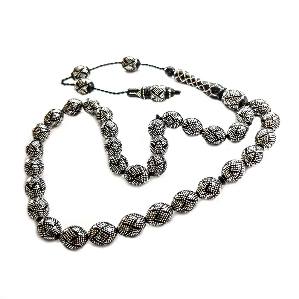 Special Design Silver Engraved Handcrafted Koleksiyonluk Erzurum Oltu Stone Prayer Beads