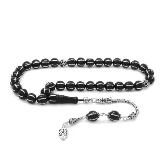 Silver 6'lı Karpuz Yarma Sphere Cut Erzurum Oltu Stone Prayer Beads