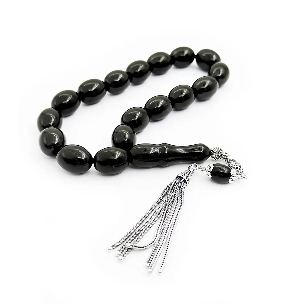 Silver Tasselled 17 li Arpa Cut Erzurum Oltu Stone Efe Stres Prayer Beads