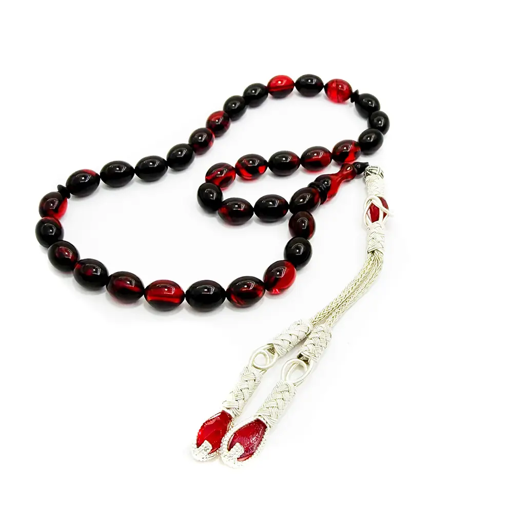 Kazaz Tasselled Arpa Cut Süzme Red Black Fire Amber Prayer Beads