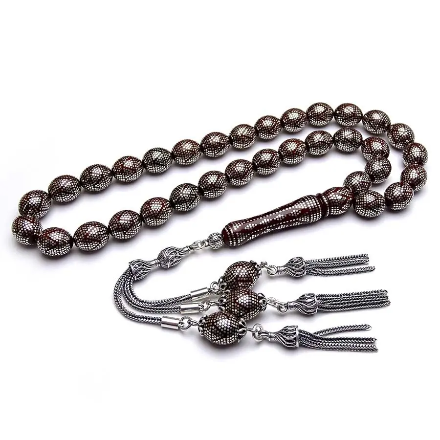 Yoğun Silver Engraved Special Design Handcrafted Kuka Seed Prayer Beads