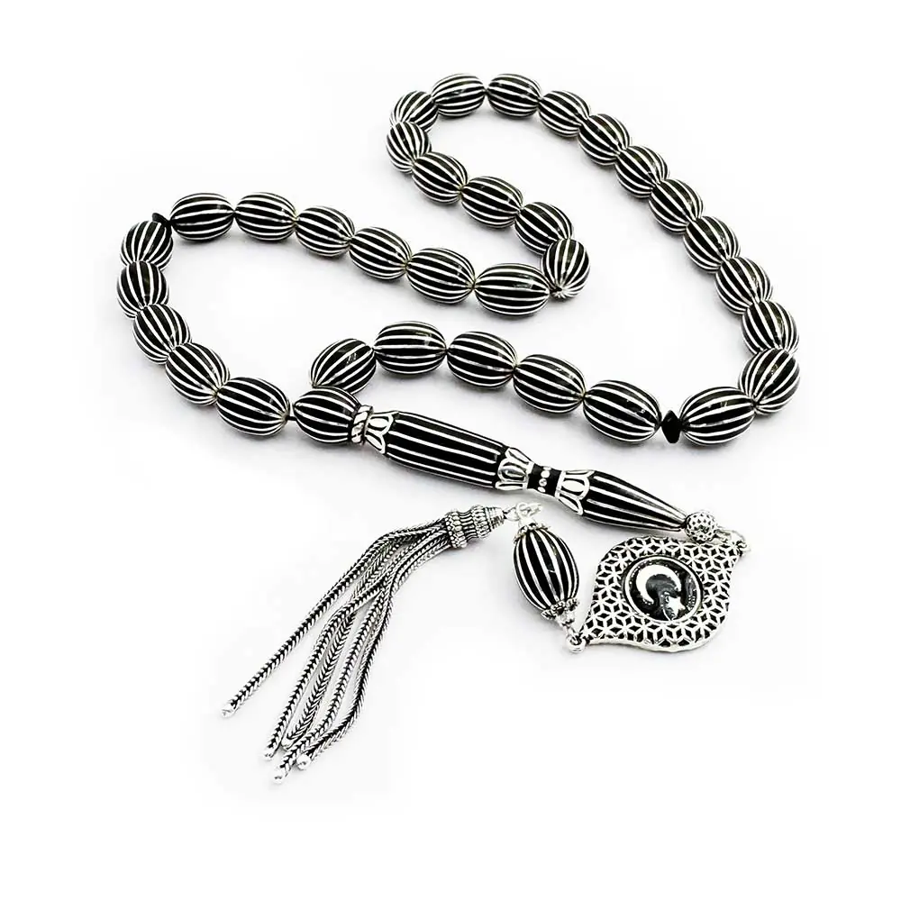 16 lı Silver Yarma Engraved Special Usta Craftsmanship Koleksiyonluk Erzurum Oltu Stone Prayer Beads