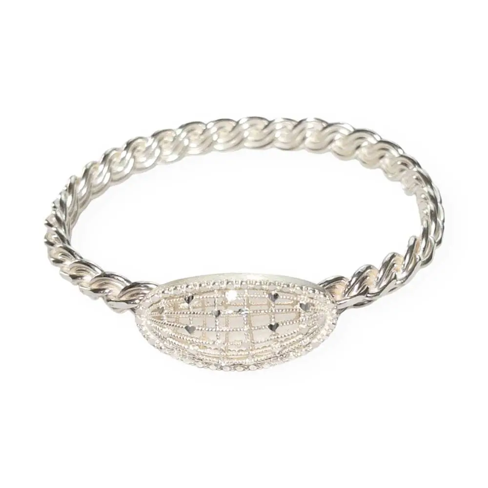 Erzurum Handcrafted Special Design Kaşlı Silver Twisted Bangle