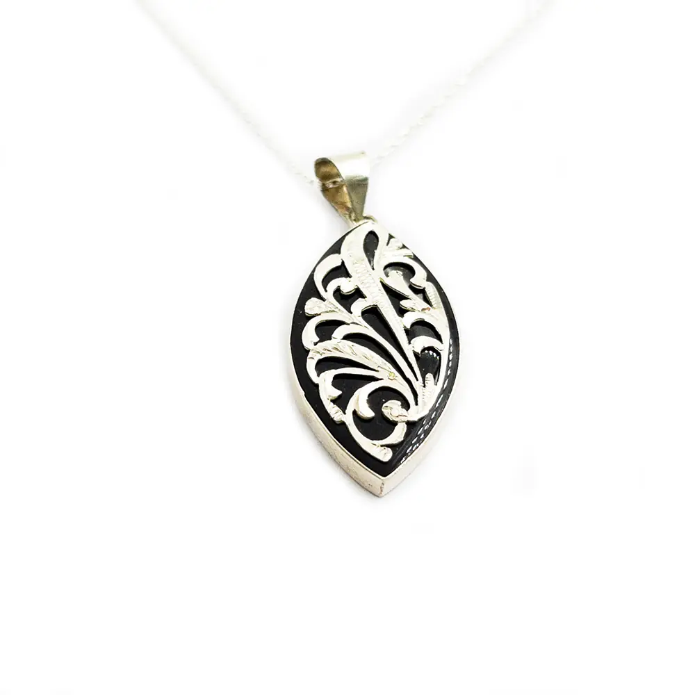 Silver Engraved Handcrafted Oltu Stone Necklace