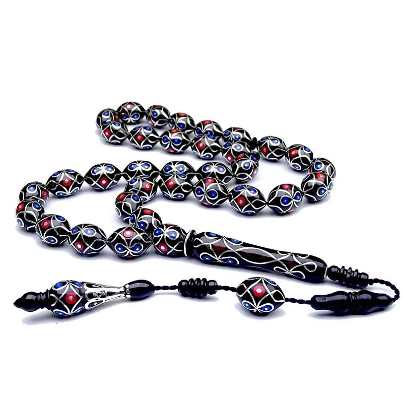 Silver Turquoise Coral Engraved Koleksiyonluk Special Design Handcrafted Erzurum Oltu Stone Prayer Beads