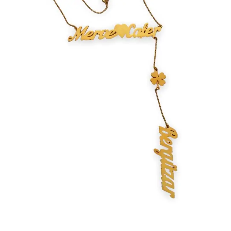 Dikey Design Personalized Name Engraved Gold Color 925 K Silver Aile Necklace