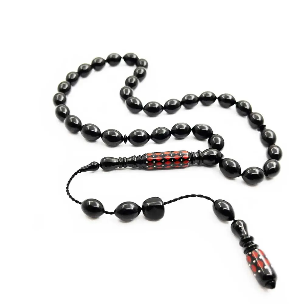 Special Design Sistemli Silver Coral Engraved İmame Erzurum Oltu Stone Prayer Beads