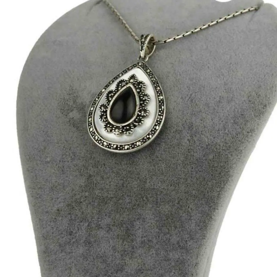 Oltu Stone & Mother-of-Pearl Stone-set Handcrafted Silver Necklace