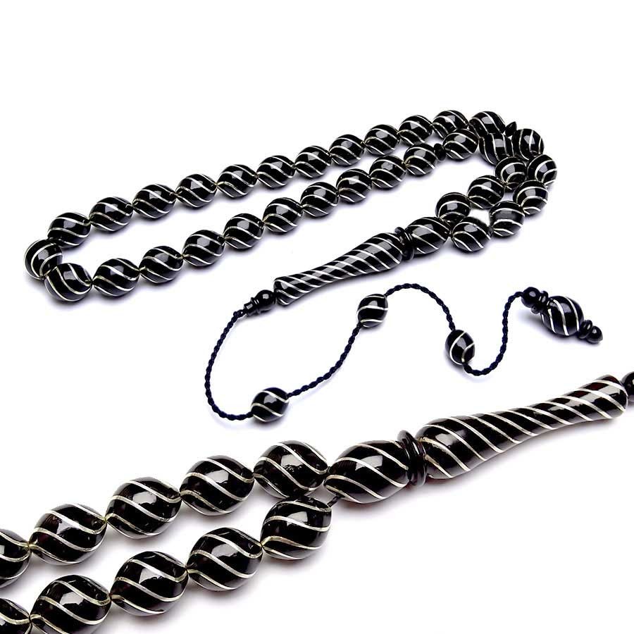 Çeşmi Bülbül Silver Embroidered Erzurum Oltu Stone Prayer Beads