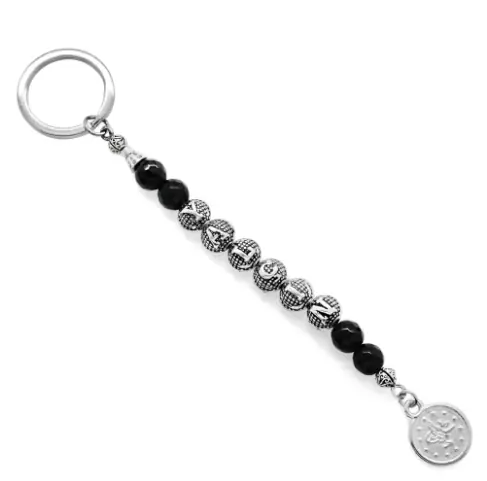 Kararmaz Metal Personalized Name Engraved Oltu Stone Keychain