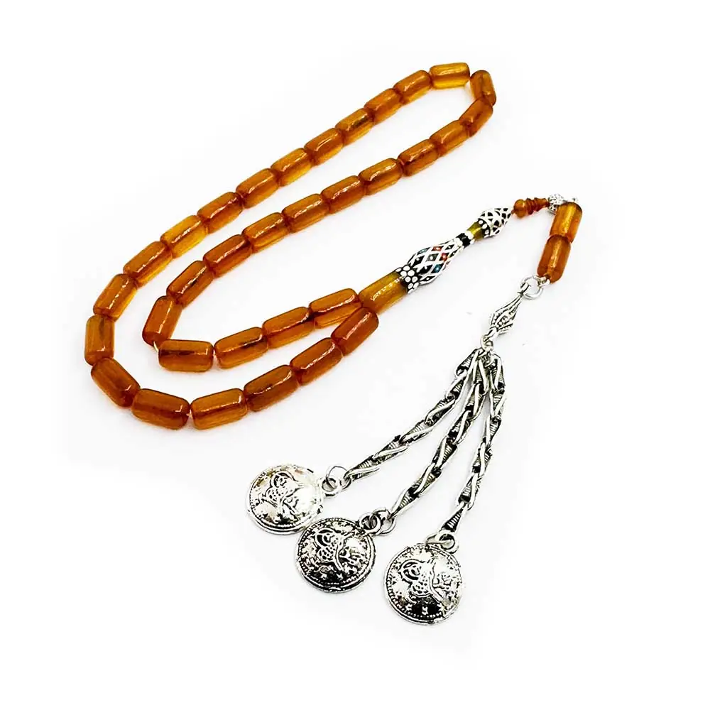 Silver Nakkaş İmameli Yellow Zar Amber Prayer Beads