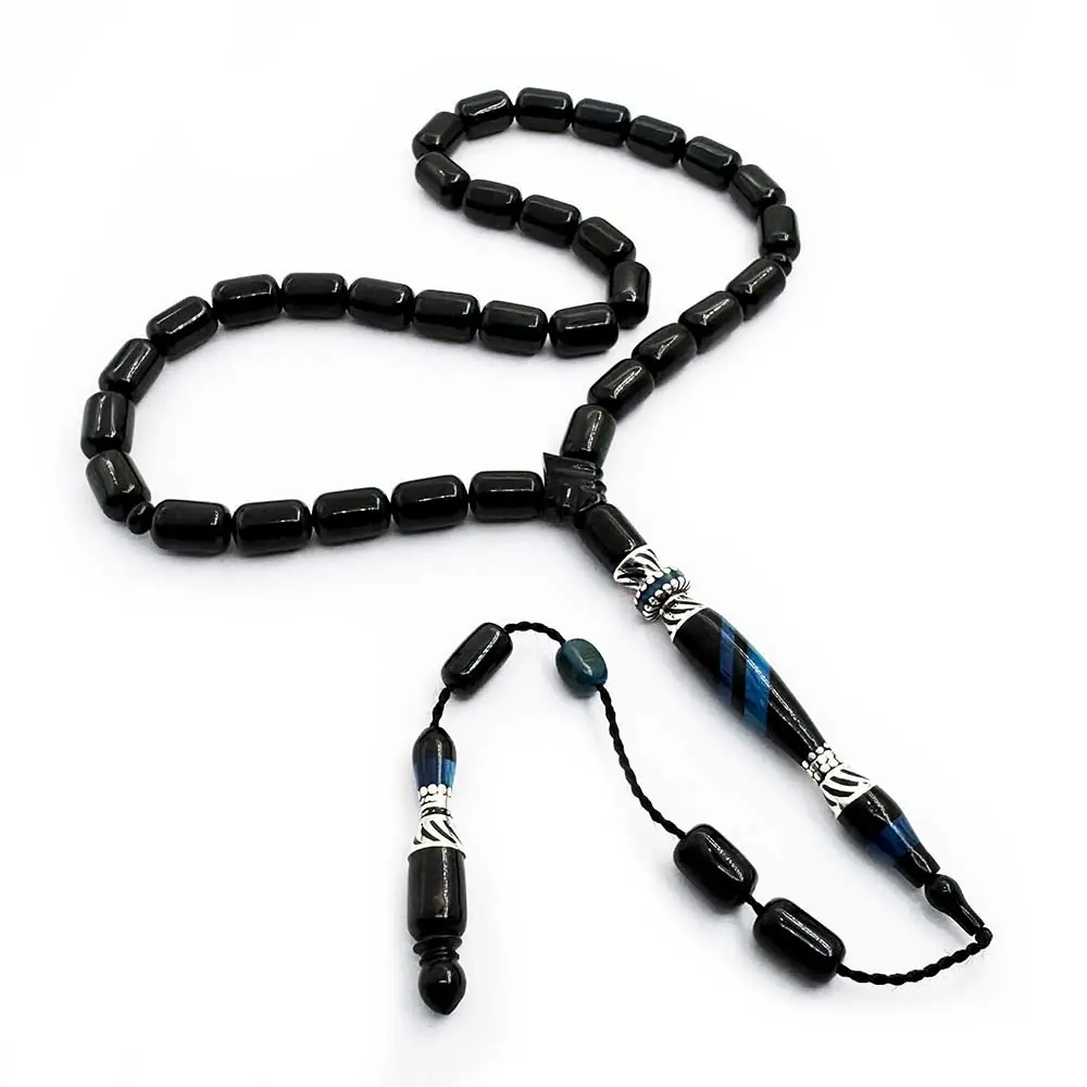 Capsule Cut Usta Crafted Blue Nakkaş İmameli Erzurum Oltu Stone Prayer Beads