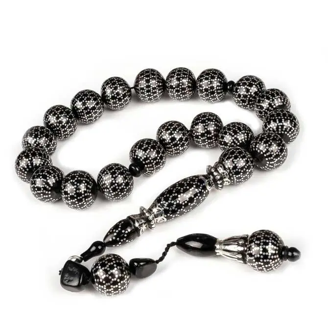 Yoğun Silver Engraved 17 li Erzurum Oltu Stone Efe Stres Prayer Beads