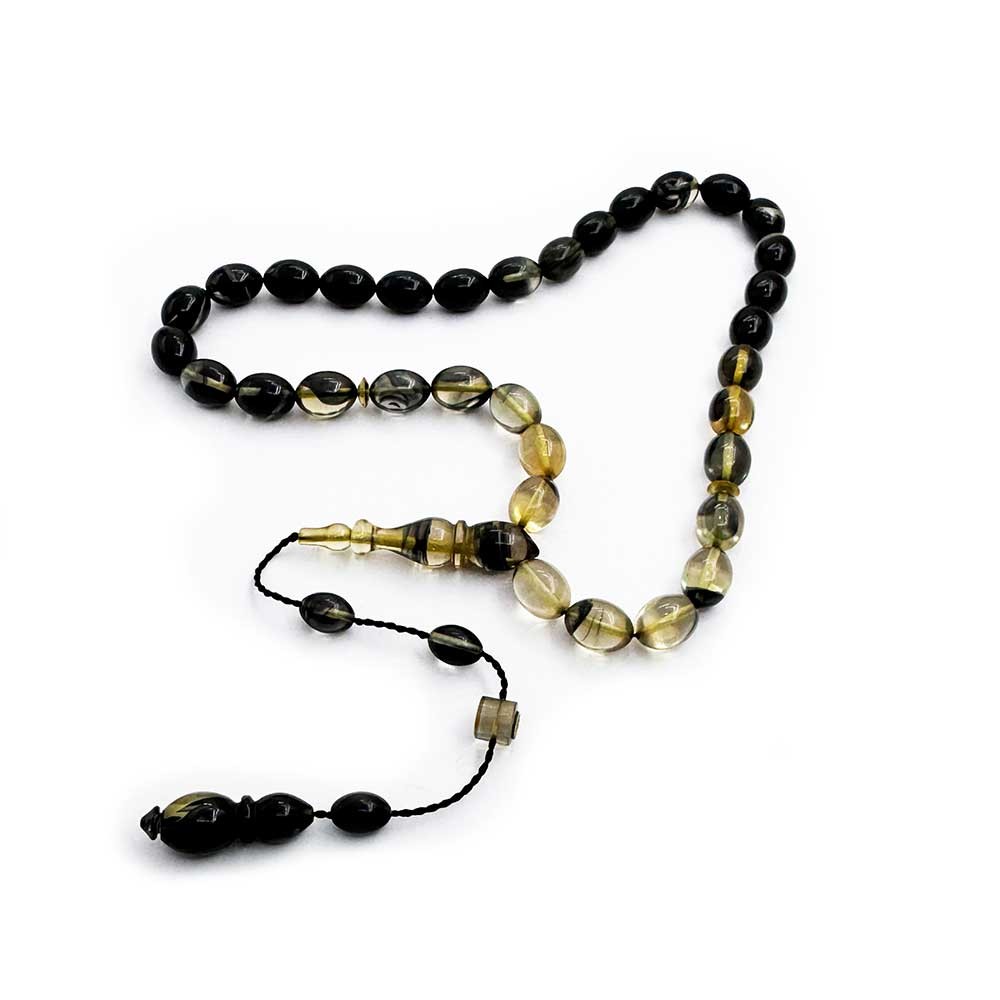 Transparent Black Filtered Fire Amber Prayer Beads with Master Workmanship