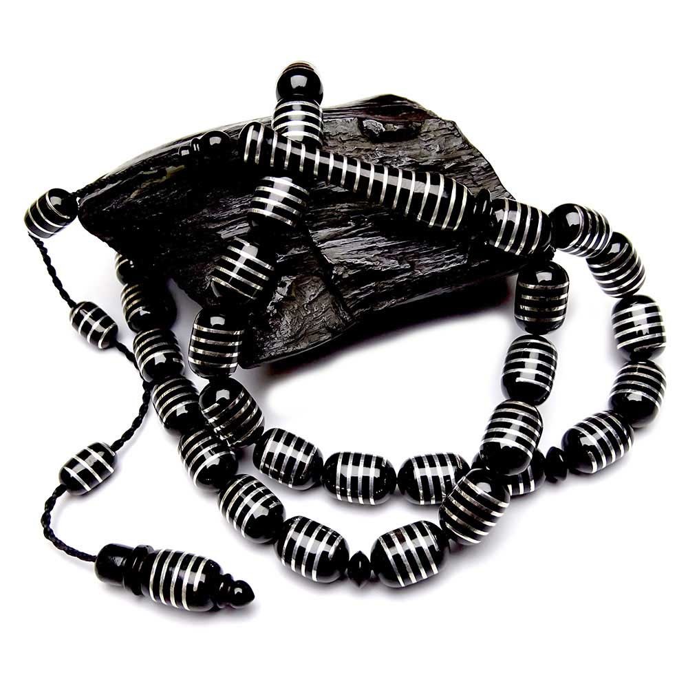 Silver Bow Embroidered Erzurum Oltu Stone Rosary