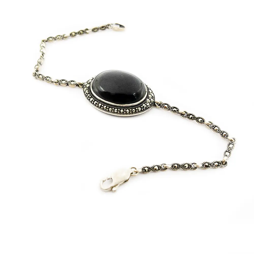 Silver Handcrafted Oltu Stone-set Bracelet