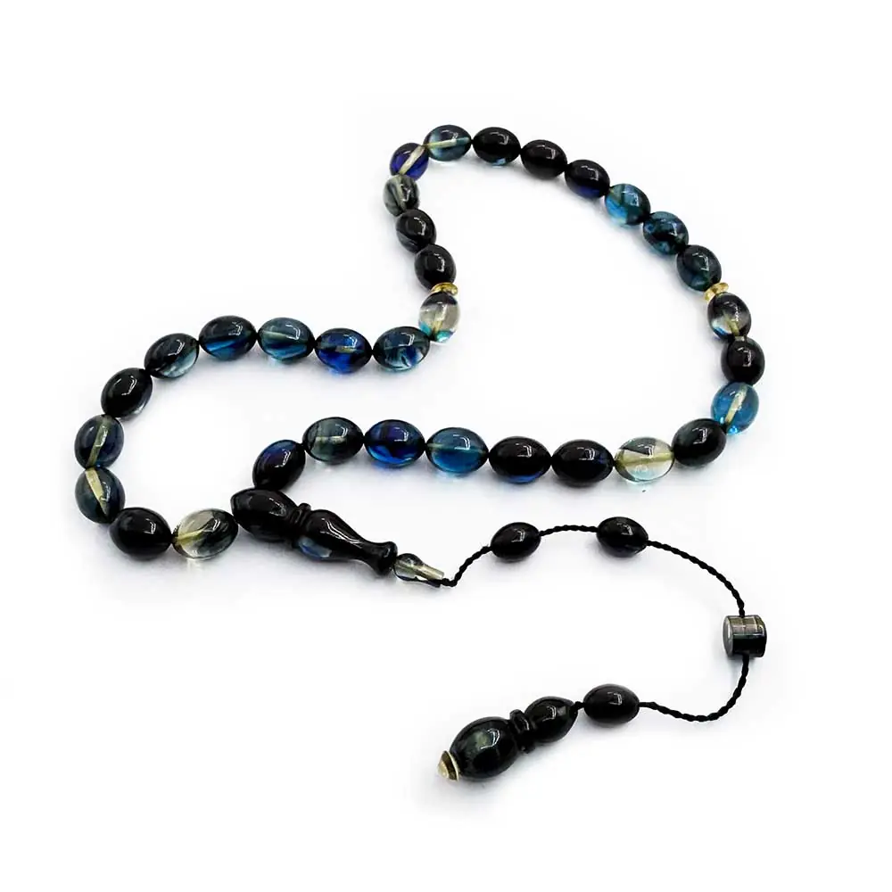 Blue Black Süzme Usta Crafted Fire Amber Prayer Beads