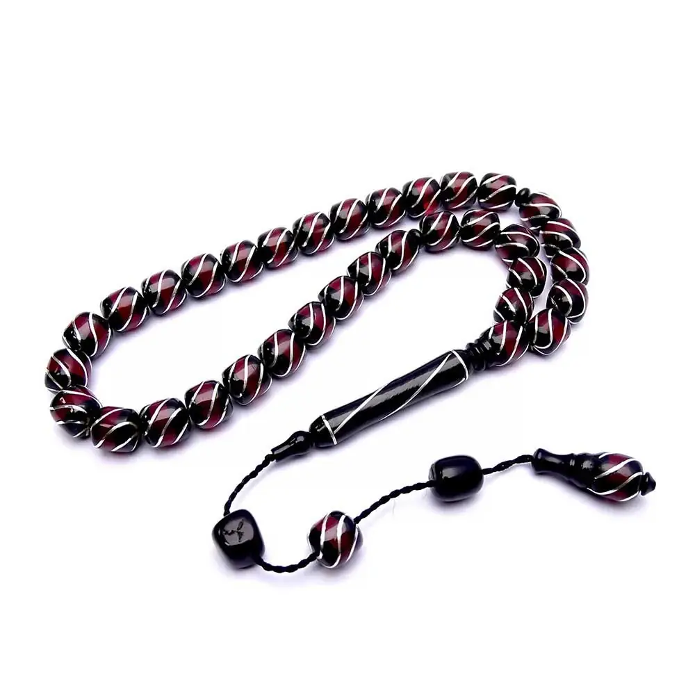 Silver Çeşmi Bülbül & Amber Engraved Erzurum Oltu Stone Prayer Beads