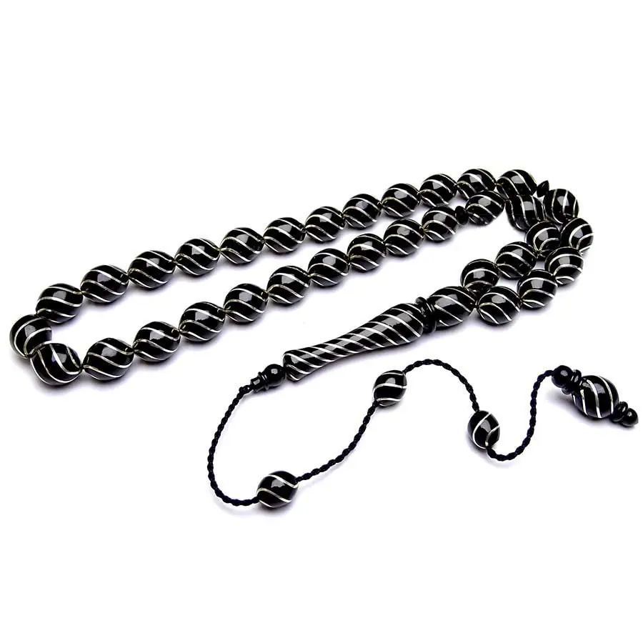 Çeşmi Bülbül Silver Engraved Usta Crafted Erzurum Oltu Stone Prayer Beads