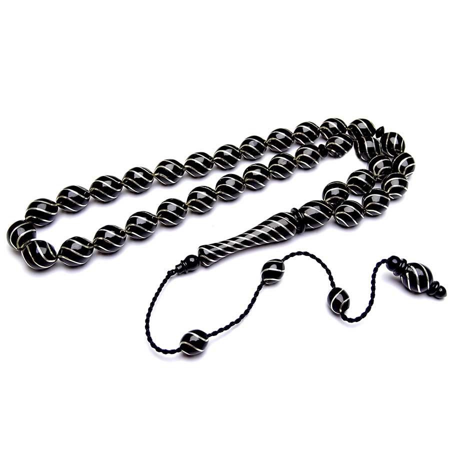 Çeşmi Bülbül Silver Embroidered Erzurum Oltu Stone Prayer Beads