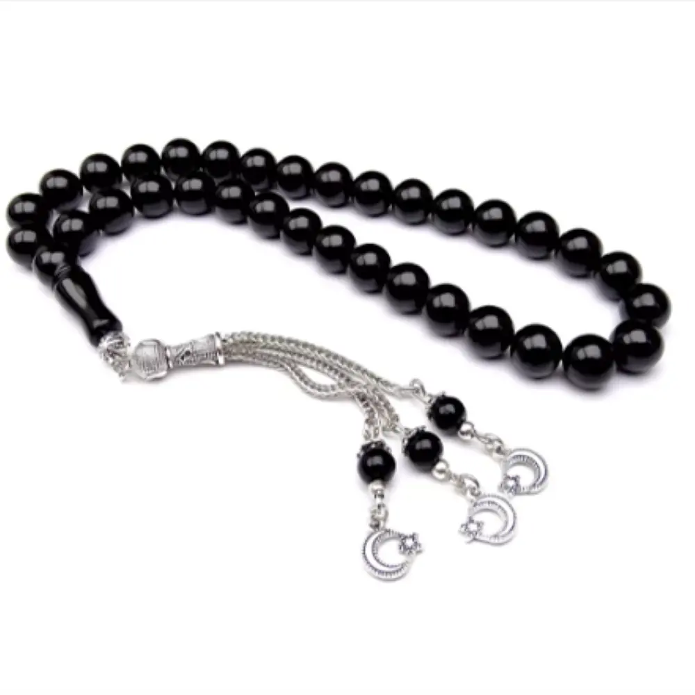 Silver Tasselled Erzurum Oltu Stone Prayer Beads